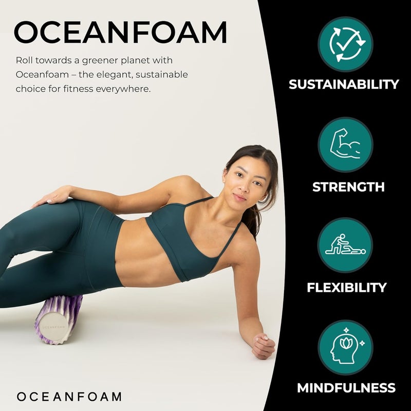 Oceanfoam Tidal Roller - Purple Marbled - Muscle Massage Foam Roller for Back Pain & Stretching - Firm and Ergonomic Wide Wave Textured - Yoga, Athletics, & Wellness - Full Size, 20" x 5" - Image 3